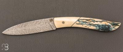  Couteau " le Névé " par Tim Bernard - Ivoire de mammouth et lame damas plume