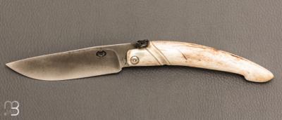 Couteau de poche Piémontais par Mickael Moing - Bois de cerf et 100c6