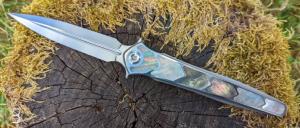   Dague pliante " Exocet " custom de Lionel Lalague - Nacre noire et lame en RWL34