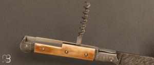    Couteau " Issoire 2 pièces " custom de Jérôme Bellon - Ivoire de mammouth et lame damas