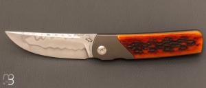  Couteau  "  Sanjo Bolster-Lock " custom os cerf et acier 115w8 par Guy Poggetti