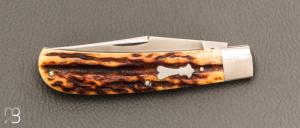    Couteau " Trapper slipjoint " par Don Hanson III - Bois de cerf et lame en W2