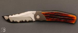 Couteau  "  Bolsterlock  "  custom par Guy Poggetti - Os cerf et titane 