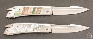  Coffret de couteaux " R.B.L Yin & Yang" custom de Guillaume Ducasse - Nacre noire & blanche