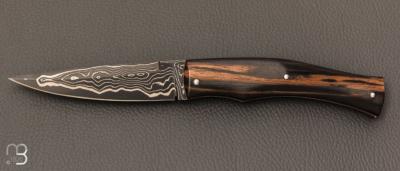 Couteau " Artense " par Alain Conesa - Acier & Cuir - Ebène et Suminagashi