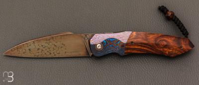   Couteau " Balrius " liner-lock par Florian Keller - bois de fer/ZircoTi et damas billes