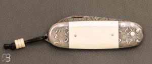   Couteau " Bouledogue lock-back " de Philippe Ricard - Ivoire de mammouth et damas mosaïque