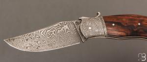  Couteau " Champagny " custom à palanquille de Jérôme Bellon - Bois de fer et damas