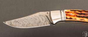  Couteau " Frelon " custom lock-back par Raphaël Durand - Jigged bone et lame damas de Samuel Lurquin