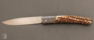 Couteau " Harpo " custom par Anthony Brochier - Bois de cerf et RWL34