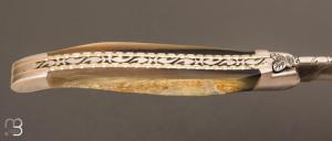 Couteau Laguiole 12 CM en corne d'aubrac - double platines par Forge de Laguiole - Lame brute de forge