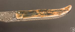  Couteau " Laguiole Grand Air 14,5 cm" pièce unique par Rozelier Fabien - Ty Coutelier - Damas "Didier Lang" et Mammouth