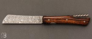 Couteau " Le Vendredi" par Perceval - Loupe de bois de fer et lame damas inoxydable