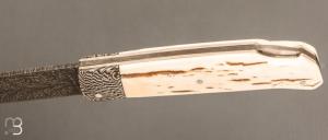   Couteau " Lock back " custom par Karim Valentin - Les couteaux D'Hure - Ivoire de mammouth et lame en damas plume
