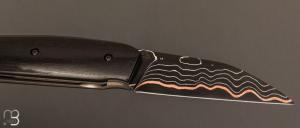 Couteau " Mastard " custom par Christophe Arbogast - Ebène du Gabon et lame Suminagashi de F. Keller