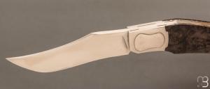   Couteau " Nuevo Western lock-back " de Cyril Kalisz - Loupe d'amboine et RWL34