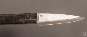Couteau " Office type Japonais " par Nicolas Kowal - Loupe d'amboine et lame Suminagashi VG10