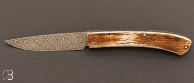 Couteau  "  Pastellier " par Thomas Fronteau - ivoire de mammouth et lame en damasteel