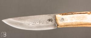  Couteau de poche Piémontais par Mickael Moing - Bois de cerf et damas