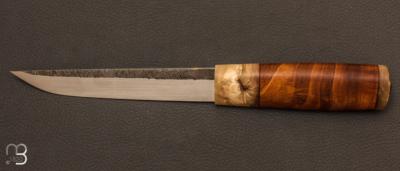 Couteau "Puukko" Nordique custom de Laurent Juhel - Loupe de châtaigner et bœuf musqué