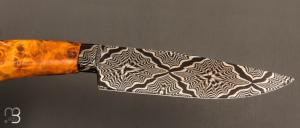   Couteau " Semi intégral " custom fixe de Israel Nascher  - Loupe de peuplier stabilisée et damas mosaïque
