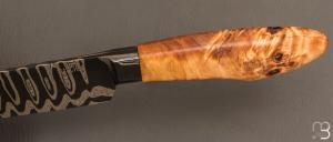    Couteau Semi intégral custom fixe de Israel Nascher  - Loupe de peuplier stabilisée et damas