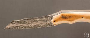   Couteau " Tetrao " custom par Cyril Doche - Mammouth et damas plume