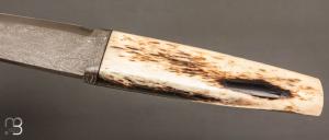   Couteau fixe par Jean Paul Sire - Os de girafe et lame damas multi barreaux