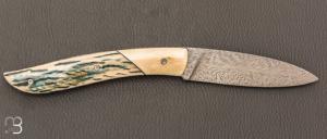  Couteau " le Névé " par Tim Bernard - Ivoire de mammouth et lame damas plume