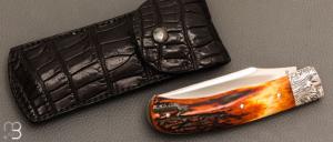  Couteau " Slack " custom par Raphaël Durand - Cerf sambar et damas H. Viallon