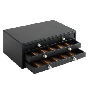 Coffret de rangement cuir noir pour couteaux par Max Capdebarthes