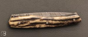   Couteau "1820 damas" - 200 ans Maison Berthier - Os de girafe et Damasteel