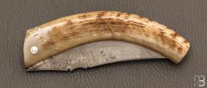 Couteau " Berger " pliant par José Viale - Lame Damas et corne de bélier