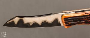  Couteau " Bluff " liner lock par Olivier Ouertal - Os cerfé et Sandinox