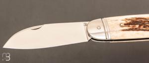 Couteau " Bouledogue " custom de Jérôme Bellon - Bois de cerf et lame en RWL34
