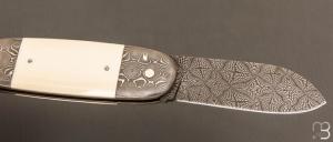   Couteau " Bouledogue lock-back " de Philippe Ricard - Ivoire de mammouth et damas mosaïque