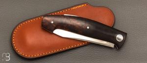    Couteau " Burpee " lock back custom par Frédéric Collin - Bois de fer et lame en RWL34