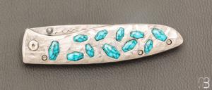  Couteau " CFLE 18 " par Mcusta - Turquoise et Rainbow damas - Pièce Unique