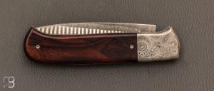   Couteau " Custom " de Philippe Ricard - Bois de fer et lame en damas