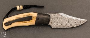   Couteau " Front-flipper custom " par Fabrice Delbart - Forge Celtique - Ivoire de mammouth et Damas