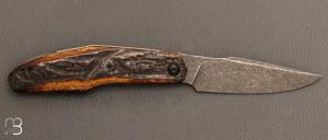  Couteau " Kalisse SV " custom pliant de Michel Grini - Bois de cerf et lame en 14c28n