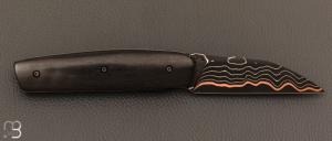 Couteau " Mastard " custom par Christophe Arbogast - Ebène du Gabon et lame Suminagashi de F. Keller