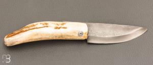  Couteau de poche Piémontais par Mickael Moing - Bois de cerf et damas