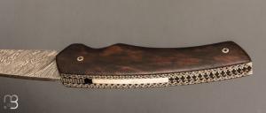  Couteau " Quetsche " Liner-Lock flipper par Louis Contat - Noyer et damas explosion