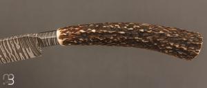    Couteau " Semi Intégral " custom de Anthony Brochier - Damas torsadé et bois de cerf