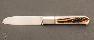   Couteau " Slipjoint " custom par Karim Valentin - Les couteaux D'Hure - Bois de cerf et lame en N690Co