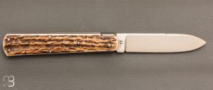   Couteau " Style Pradel " par Eric Albert - Bois de cerf et lame D2