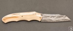  Couteau " Tetrao " custom par Cyril Doche - Mammouth et damas plume