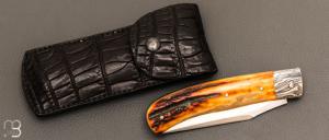  Couteau " Slack " custom par Raphaël Durand - Cerf sambar et damas H. Viallon