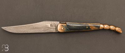  Couteau " Laguiole Queue de Scorpion " 13 cm par Rozelier Fabien - Ty Coutelier - Damas plume et ivoire de mammouth